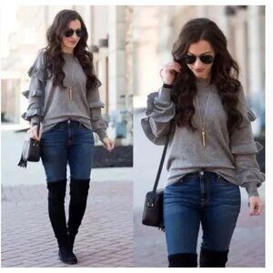 ❤️ Jcrew Ruffles sleeves wool blend sweater Size XS N16